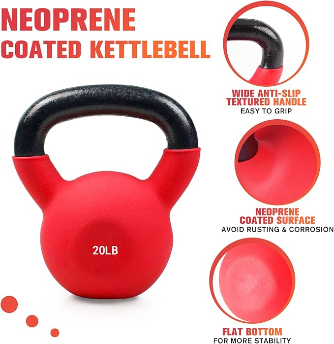 RitFit Neoprene Coated Solid Cast Iron Kettlebell 5 10 15 20 25 30 35 40 45 50 LB, Great for Full Body Workout, Cross-Training, Weight Loss & Strength Training
