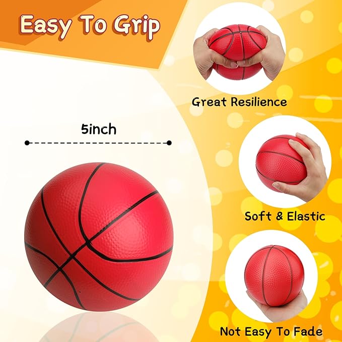 Mini Foam Basketball for Hoop, 5" Squeeze PU Balls for Over The Door Hoop, Replacement Balls for Kids Adults, Beach Indoor Outdoor Sport Game Gift Set 3 PCS (Rainbow)