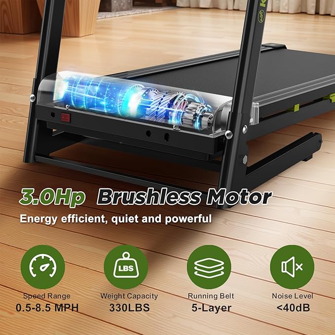 FYC Folding Treadmill for Home with Incline 330lb Weight Capacity 3.5HP Portable Electric Treadmill with Bluetooth, 12 Preset Programs Exercise Running Machine Easy Assembly