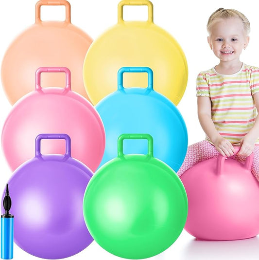 Lewtemi 6 Pcs Hopper Ball Jumping Hopping Inflatable Ball Bouncing Ball with Handle and Air Pump Outdoor Games for Kids Sport Exercise(Light Colors, 18 Inch)