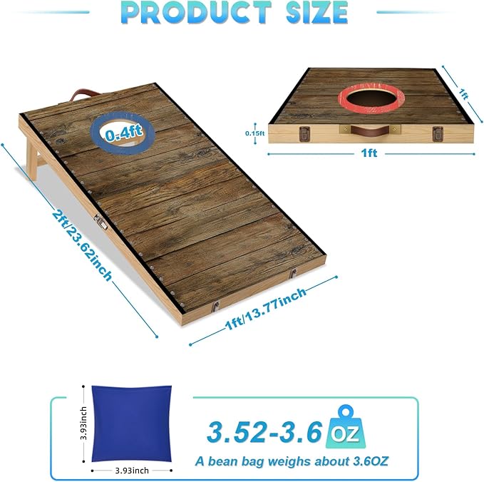Portable Cornhole Board Set 2 ft x 1 ft Cornhole Set with 6 Bean Bags Foldable Cornhole Game for Kids and Adult Indoor or Outdoor Backyard Corn Hole Toss Games