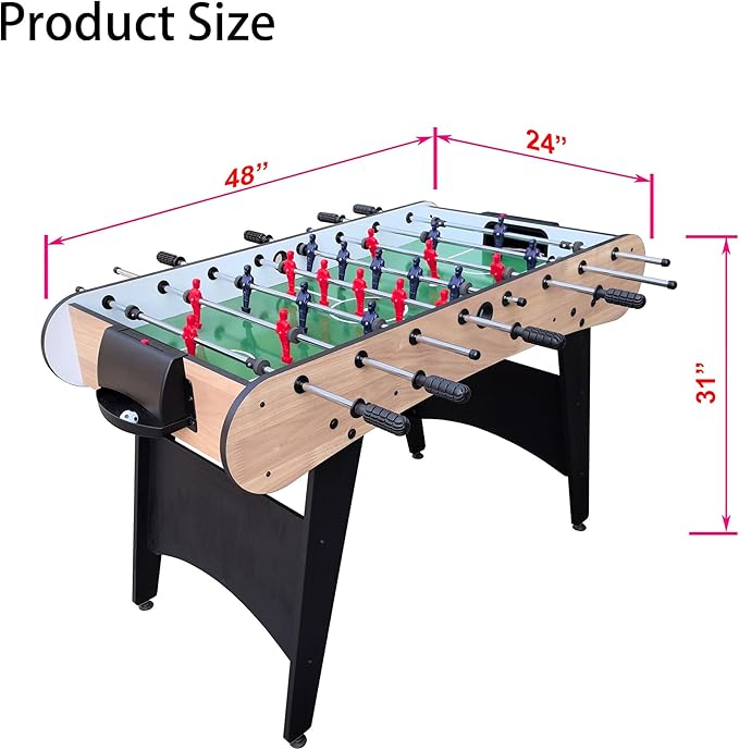 Foosball Table, 52.75'' Home Arcade Table Soccer with 4 Balls and Manual Scorer, Competition Foosball Table Set for Family Game Room, Adult Rrec Room, Basements or Bar