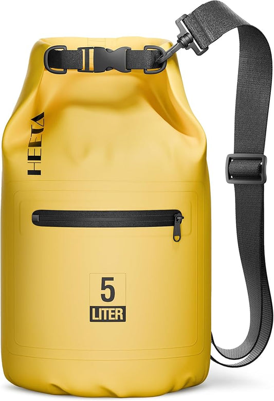 HEETA Waterproof Dry Bag with Front Zippered Pocket for Women Men, 5L/10L/20L/30L/40L Roll Top Lightweight Dry Storage Bag Backpack for Travel, Kayaking, Boating, Rafting, Camping, Hiking & Beach