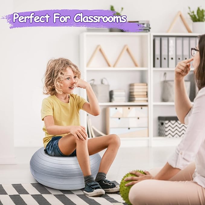 Lewtemi 6 Pcs Flexible Seating for Classroom Elementary 20 Inch Yoga Ball Chairs Large Inflatable Donut Exercise Ball Chair Stability Balance Trainer with Inflator for Kids Student(Mixed Color)