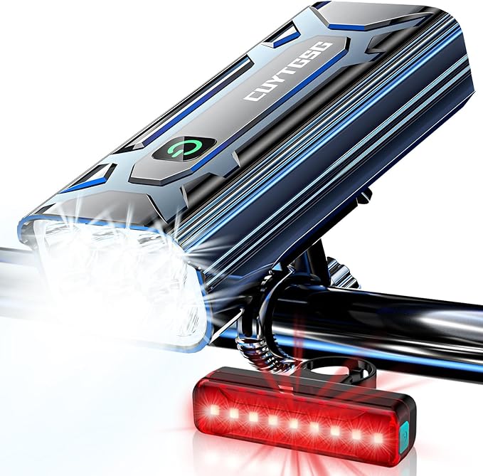 2025 Upgrade Super Bright Rechargeable Bike Lights for Night Riding,6 LED High Lumen 10 Mode Bike Headlight Taillight,360°Rotatable Brackt,Aluminum Front Lights,Runtime 48+ hrs,Shockproof Waterproof