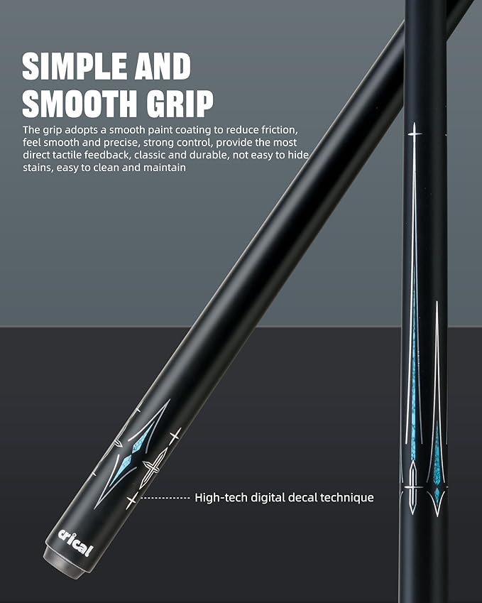 CRICAL Carbon Fiber Pool Cue Stick 58" Billiard Cue Sticks Professional Low Deflection Pool Sticks with 3/8 * 8 Pin Joint and 12.5mm Tip