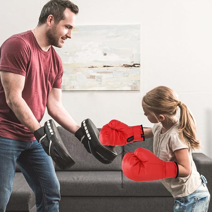 Boxing Gloves, 2 Pairs Boxing Gloves for Beginners and Children, Training & Sparring Kick Boxing Glove Training Glove Set Punching Bag Mitts, Black+Red