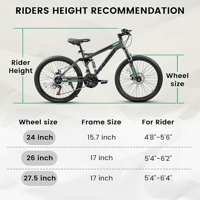Ecarpat 24/26/27.5 Inch Mountain Bike, Dual/Front Suspension Mens Mountain Bike with 21 Speeds High-Carbon Steel Frame and Disc/V Brakes, Adult Sport Bicycle for Trail Snow Commuter City Road