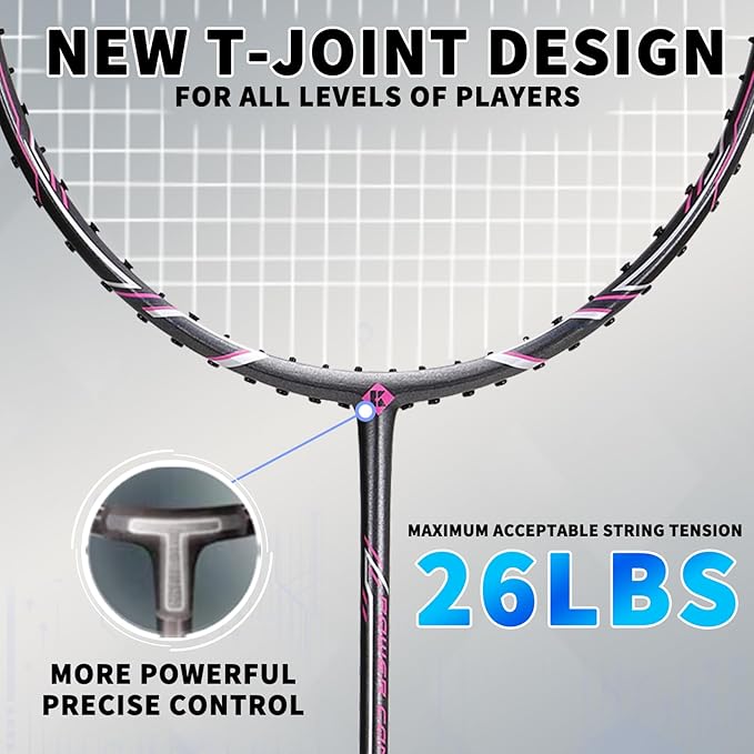 Badminton Racket Carbon Fiber, Badminton Racquet Set with Cover, Badminton Professional Racket Durable for Beginners Outdoor Games Gym