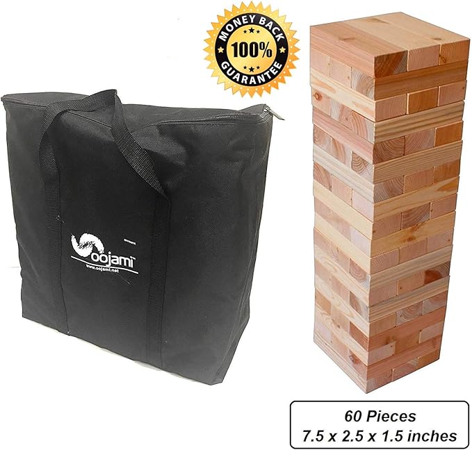Oojami Giant Timbers Tower: Classic Outdoor Family Fun Stacking Game, 2 Feet Tall and can Grow to Over 5 Feet While Playing
