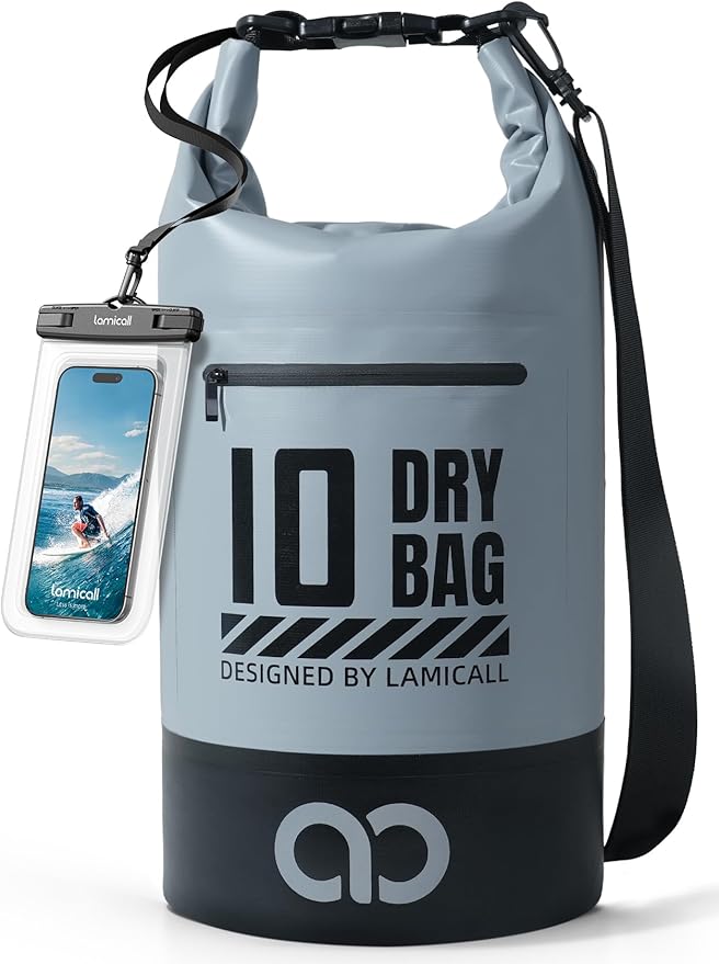Lamicall Dry Bag Waterproof Backpack - [Zippered Pocket] 5L/10L/20L/30L/40L Roll Top Waterproof Bag with Water Proof Phone Pouch, Floatable Drybag for Swimming, Boating, Kayaking, Camping, Beach