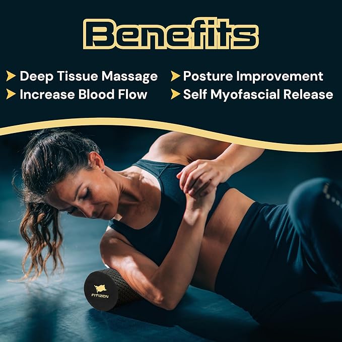 FitNation Foam Roller – High-Density Foam Muscle Roller – Textured Foam Rollers for Muscle Massage, Stretching, Pilates, Yoga
