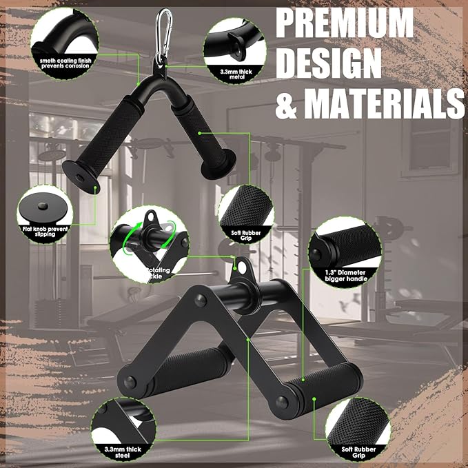Cable Machine Attachment，LAT Pulldown Attachments Upgraded 1.3 Inch Comfort Grip Cable Attachments for Gym, Triceps Rope Bar,V Bar ,Double D Bar,Homr Gym Accessories