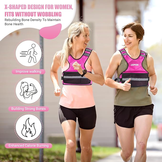 Adjustable Weighted Vest for Women, 6-12 Lbs Rucking Vest with 6 Ironsand Weights, Great Weighted Vest with Plus Pockets & Reflective Strips for Running, Walking, Workout and Strength Training