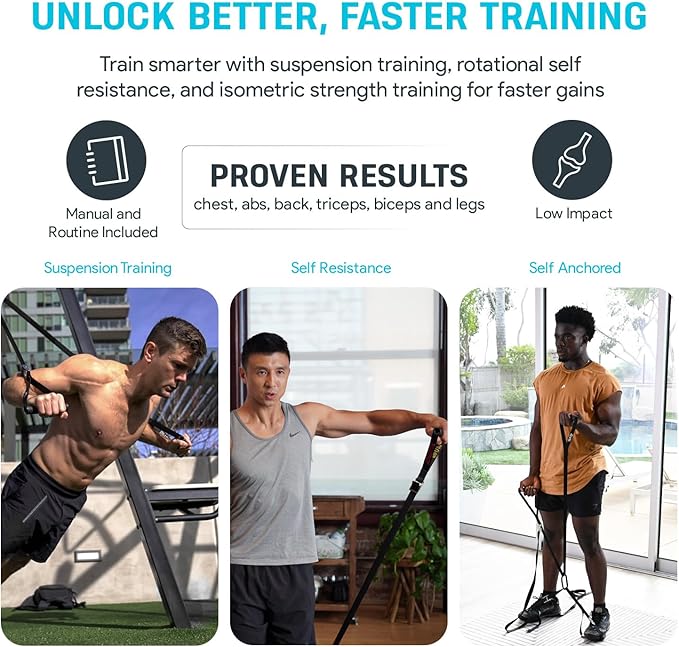 Bullworker ISO-FLO Isometric Exercise Equipment - Suspension Trainer Straps & Resistance Bands for Calisthenics, Pilates and Strength Training, Portable Home Gym Back, Core, Leg, Arm Workout Equipment