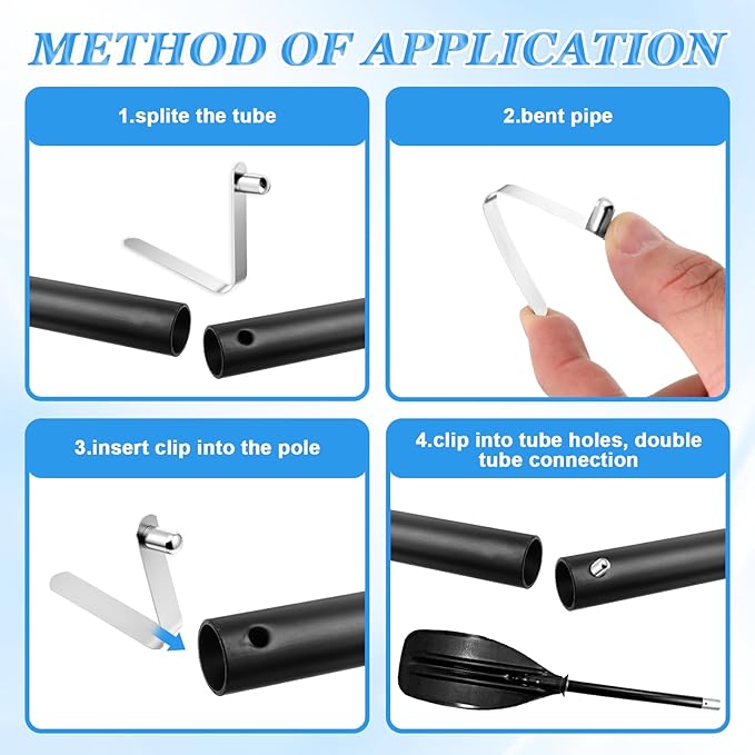 8 Pieces Kayak Paddle Spring Snap Clips, Metal Push Button Spring Clip Stainless Steel Tent Pole Push Locking Tube Pin Clips for Kayak Paddle Camping Tent Pole, Silver