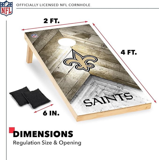 Wild Sports NFL Football 2' x 4' Regulation Size Solid Wood Cornhole Set with Direct Print HD Team Graphics Great Gift for Any Football Fan! Bean Bag Toss Family Outdoor Game