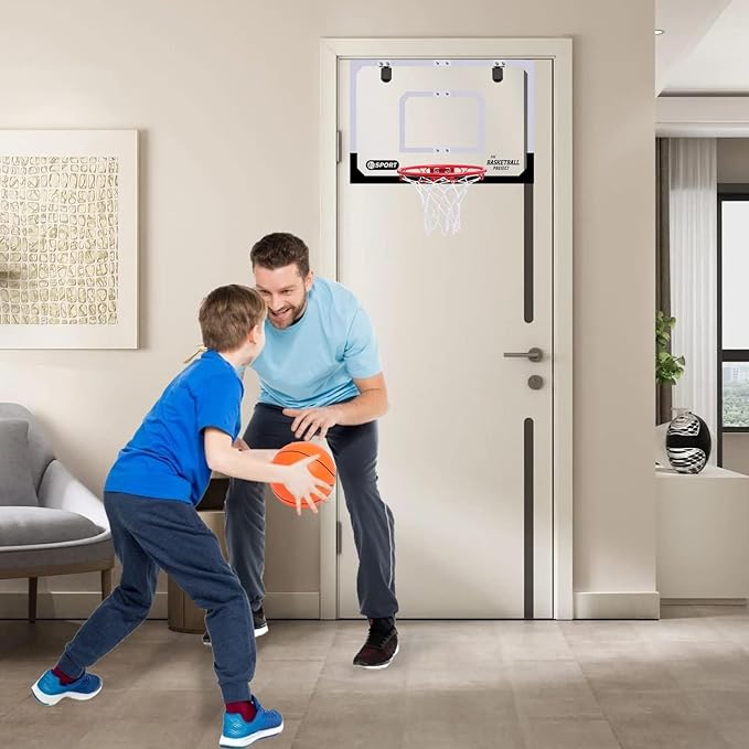 Large Indoor Mini Basketball Hoop Set for Kids and Adult 24 X 16 Inch Board Family Games for Home and Office Door & Wall with 3 Balls and Complete Accessories, Basketball Toy Gift for Boys Girls Teens