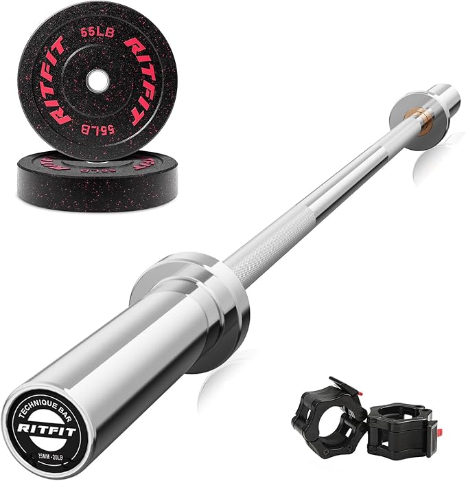 RitFit Barbell Weight Set - 4/6FT Olympic Barbell with Weight Plates (55-275LB Total) - Weightlifting Equipment for Squats, Curls, Deadlifts, Presses, Hip Thrusts