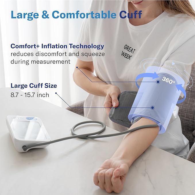 Alcedo Bluetooth Blood Pressure Monitor for Home Use, Accurate Upper Arm Smart BP Machine with Wide Range Cuff, App-Enabled for iOS & Android, Super Large Backlit Screen, 2 x 250 Memory