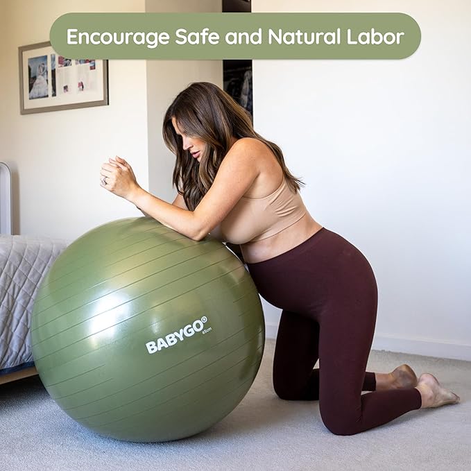 BABYGO Birthing Ball - Pregnancy Yoga Labor & Exercise Ball & Book Set Trimester Targeting, Maternity Physio, Birth & Recovery Plan Included Anti Burst Eco Friendly