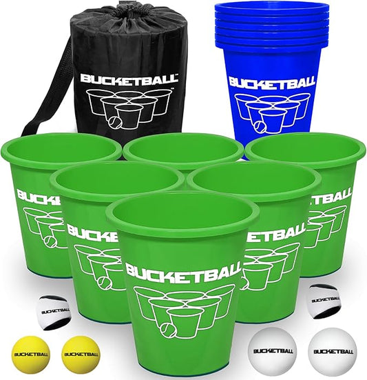 BucketBall | Team Color Edition | Combo Pack (Green/Navy Blue): Original Yard Pong Game: Best Camping, Beach, Lawn, Outdoor, Family, Adult, Tailgate, Jumbo, Giant Game