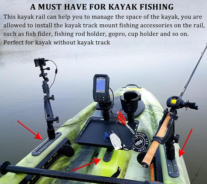 Kayak Track, Kayak Low Profile Track, Kayak Rail, Kayak Accessories Mount Track, Kayak Gear Track for Fishing Rod Holder, Fish Fider, Cup Holder, Anchor Cleats