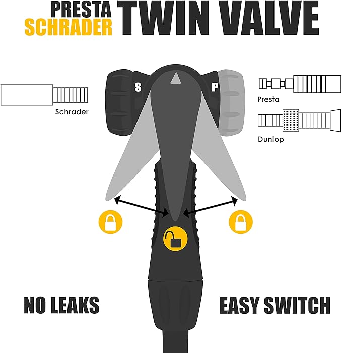 BV Bicycle Pump Durable Bike Floor Pump 17/24 inch Smart Valve Head, 160 psi, Automatically Reversible Presta and Schrader