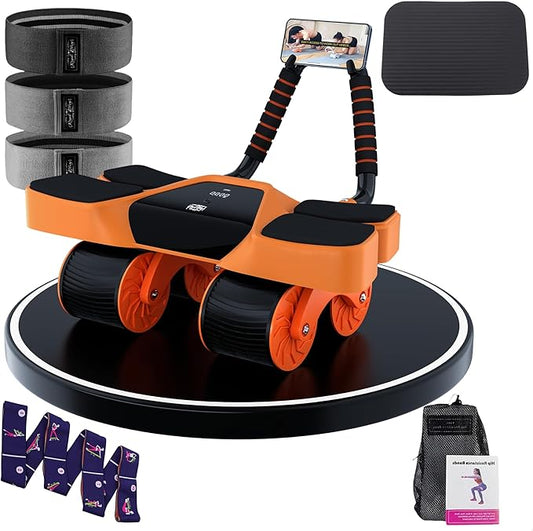 2025 New 4-Wheel Abdominal Roller with Elbow Support : Latest Upgraded High-Performance Exercise Machine With Automatic Rebound, Multi- layered Anti-Slip Design with Calorie Counting LCD Screen