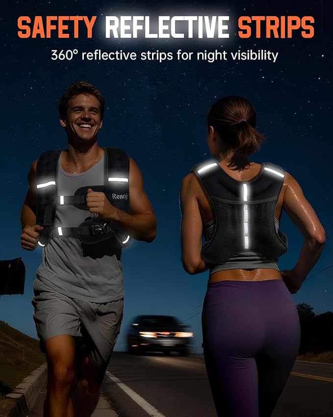 Renoj Weighted Vest for Women Men:10lb/12lb/16lb Weight Training Vest for Workout, Running, Walking, Exercise, Fitness, Weight Loss, Weight Lifting - With Reflective Strips and Storage Pocket