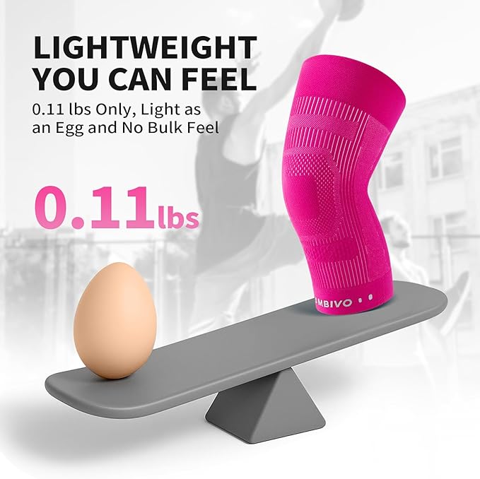 CAMBIVO Elite Motion Series Knee Brace for Women and Men (2 Pack), Ultra-Thin Lightweight Knee Compression Sleeve with Reflective Design for Pain Relief, Running, Workout, Daily Use (Hot Pink, Medium)