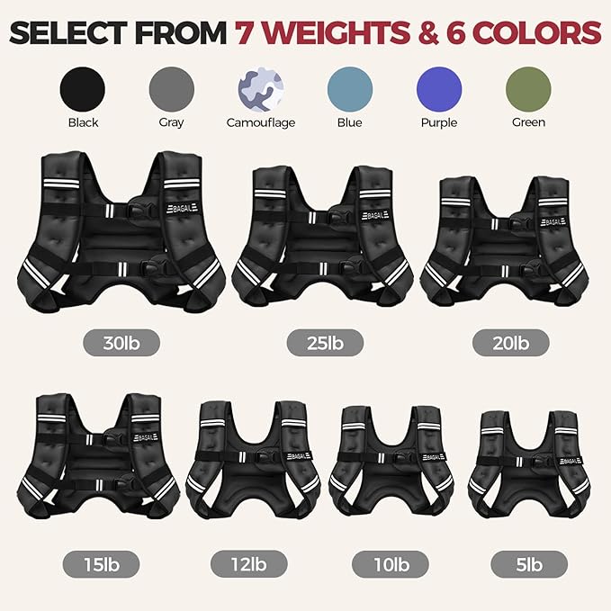 BAGAIL Weighted Vest, 5lbs/8lbs/10lbs/12lbs/15lbs/20lbs/25lbs/30lbs Weight Vest with Detachable Phone Pouch, Rucking Vest for Women, Men, Walking, Weight Loss, Training, Running