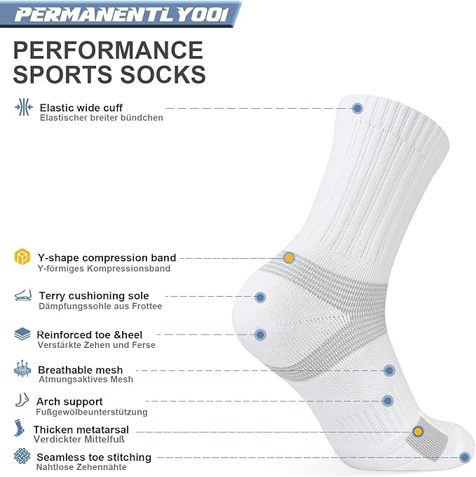 6-Pair Cushion Sports Socks Men Women Tennis Sock Ankle-support for Basketball Baseball Running Hiking Padel..