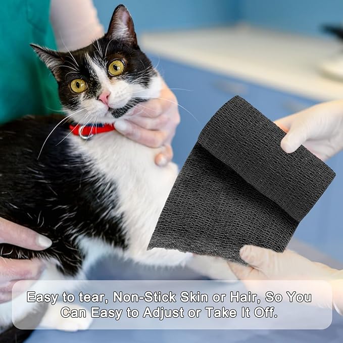 24 Pack Self Adhesive Bandage Wrap, 4” x 5 Yards Cohesive Medical Tape Elastic Grip Tape Black Sports Tape Athletic for Ankle, Wrist Sprains, Pet First Aid (Black, 4 Inch)