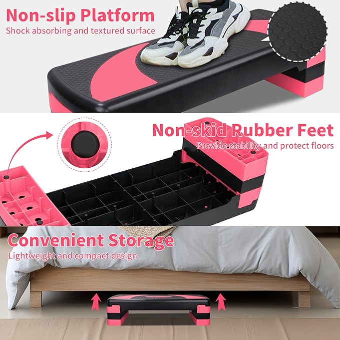 Exercise Workout Aerobic Step Platform Trainer, 31" Aerobic Stepper with 4"-6"-8" Adjustable Height Risers