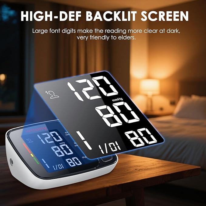 Blood Pressure Monitor,Upper Arm Blood Pressure Monitors for Home Use,Digital Automatic Blood Pressure Machine,Adjustable 8.7"-17" Blood Pressure Cuff Backlight LCD with 2 * 90 Reading Memory
