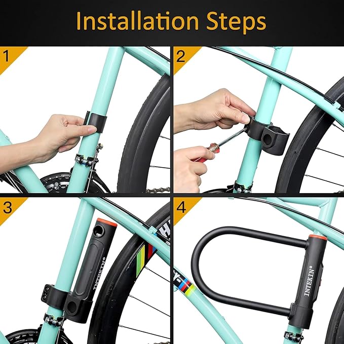 Bike U Lock Heavy Duty Bike Lock Bicycle Lock, 16mm U Lock and 3ft / 5ft / 6ft Length Security Cable with Sturdy Mounting Bracket for Bicycle, Motorcycle and More