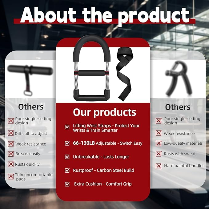 Adjustable Twister Arm Trainer, Chest Trainer for Men, 2025 New 66-130LB Adjustable Arm Exercise Equipment with A Pair of Wrist Straps, Portable Home Chest Workout Equipment