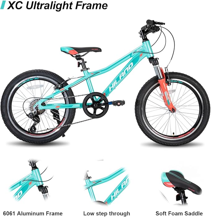 HILAND 20 26 27.5 Inch Mountain Bike for Women Girl, 7/21 Speed with Lock-Out Suspension Fork, Aluminum Frame MTB, Adult Ladies Womens Bike Mens Bicycle