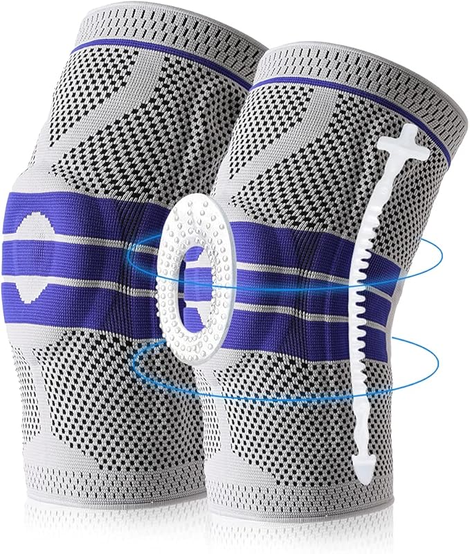 Knee Brace Compression Sleeve for Knee Pain Wraps Patella Stabilizer with Silicone Gel Spring Support, Hinged Kneepads Protector for Meniscus Tear Arthritis Men Women