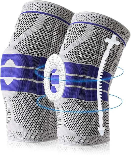 Knee Brace Compression Sleeve for Knee Pain Wraps Patella Stabilizer with Silicone Gel Spring Support, Hinged Kneepads Protector for Meniscus Tear Arthritis Men Women