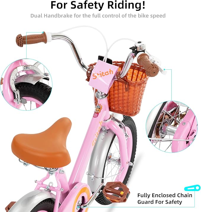 JOYSTAR Vintage Kids Bike with Training Wheels & Basket, 12 14 16 Inch Girls Bike for 2-7 Years Old, Children Bicycles, Multiple Colors