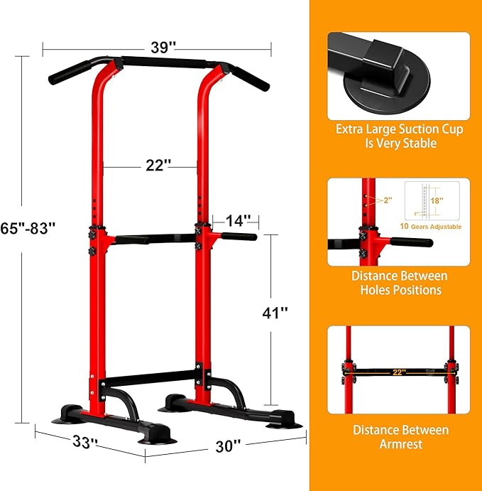 Dland Power Tower Pull Up Bar Dip Station and Height Adjustable Dip Bar Stand, Multi-Function Home Gym Exercise Equipment Strength Training Fitness Workout Station