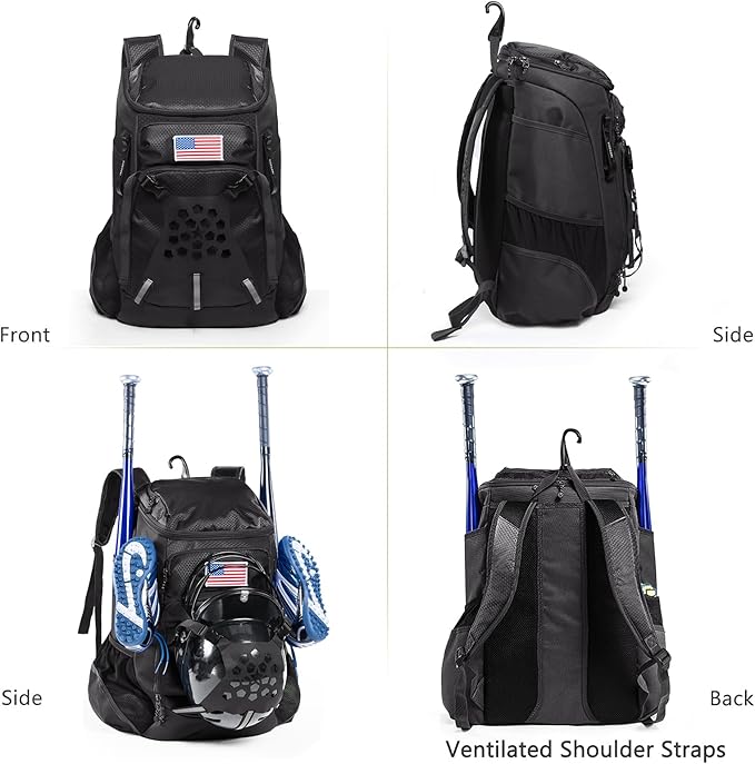 | Baseball Bag Softball Bat Bag, Double-layer Baseball Backpack Adult with Gear Klip To Hold Baseball Glove, Baseball Essential Gear, Youth Baseball Bag for Boys, Girls, Baseball Accessories