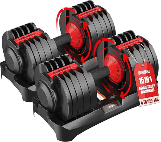 25/52.5/55LBS Adjustable Dumbbells Set with Anti-Slip Handle, Fast Adjust Weight Dumbbells Set with Dual Safety Locking System, Versatile Weights Set for Women & Men Full Body Workout Fitness, Compact Size Space Saving for home gym