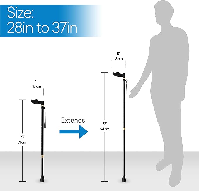 RMS Orthopedic Walking Cane - Offset Cane to Fit Individual's Palm Naturally - Ideal for Anyone with Arthritis or Carpal Tunnel Syndrome (Choose Left Hand or Right Hand)