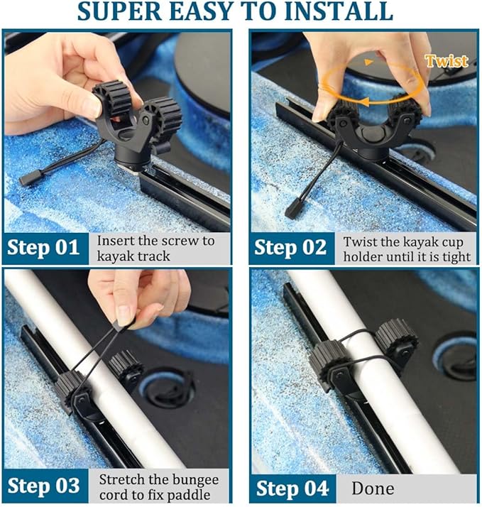 Kayak Paddle & Fishing Net Holder - Track Mount Accessories for Canoe, Paddle Board