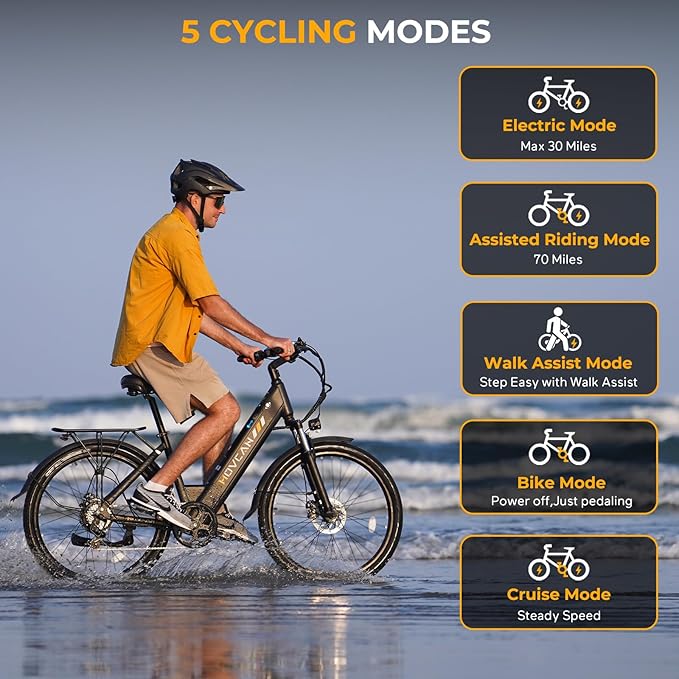 V80 Electric Bike, 1000W Motor 28MPH Ebike, 48V 13Ah Removeable Battery, 26'' City Cruiser Adult Electric Bicycles up to 70 Miles