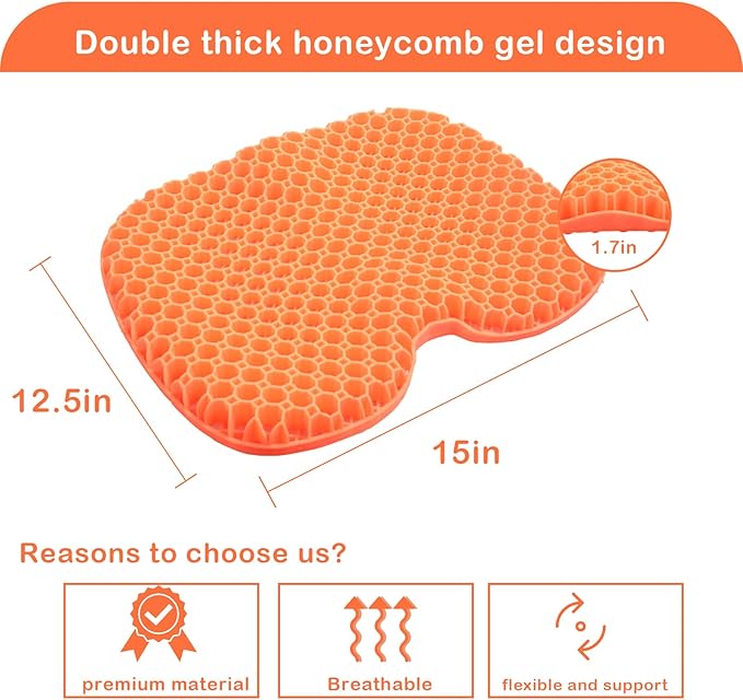 Orange Anti Slip Kayak Seat Cushion Waterproof Gel Boat Canoe Rowing Stadium Pad for Sit in Kayak Chair for Fishing Kayak Pedal Kayak Equipment