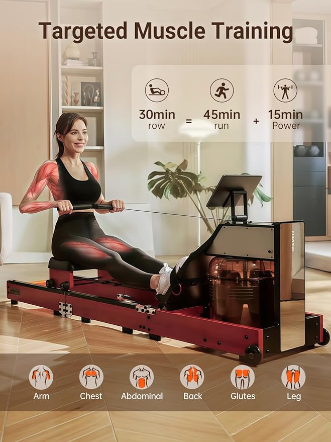 Magnetic/Water Row Machine for Home Rower 331LB Weight Capacity, Folding Rowing Machine with LED Monitor, App Supported, Tablet Holder, Comfortable Seat, Trifold Home Rowing Machine